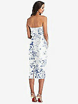 Rear View Thumbnail - Cottage Rose Larkspur Strapless Bow-Waist Pleated Floral Satin Pencil Dress with Pockets