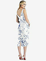 Rear View Thumbnail - Cottage Rose Larkspur Sleeveless Pleated Bow-Waist Floral Satin Pencil Dress with Pockets