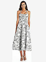 Front View Thumbnail - Botanica Tie-Neck Halter Full Skirt Floral Satin Midi Dress