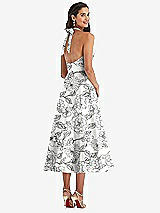 Rear View Thumbnail - Botanica Tie-Neck Halter Full Skirt Floral Satin Midi Dress