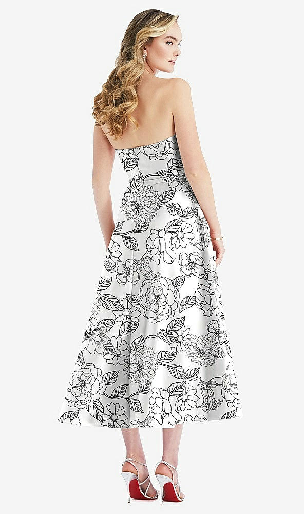Back View - Botanica Strapless Bow-Waist Full Skirt Floral Satin Midi Dress