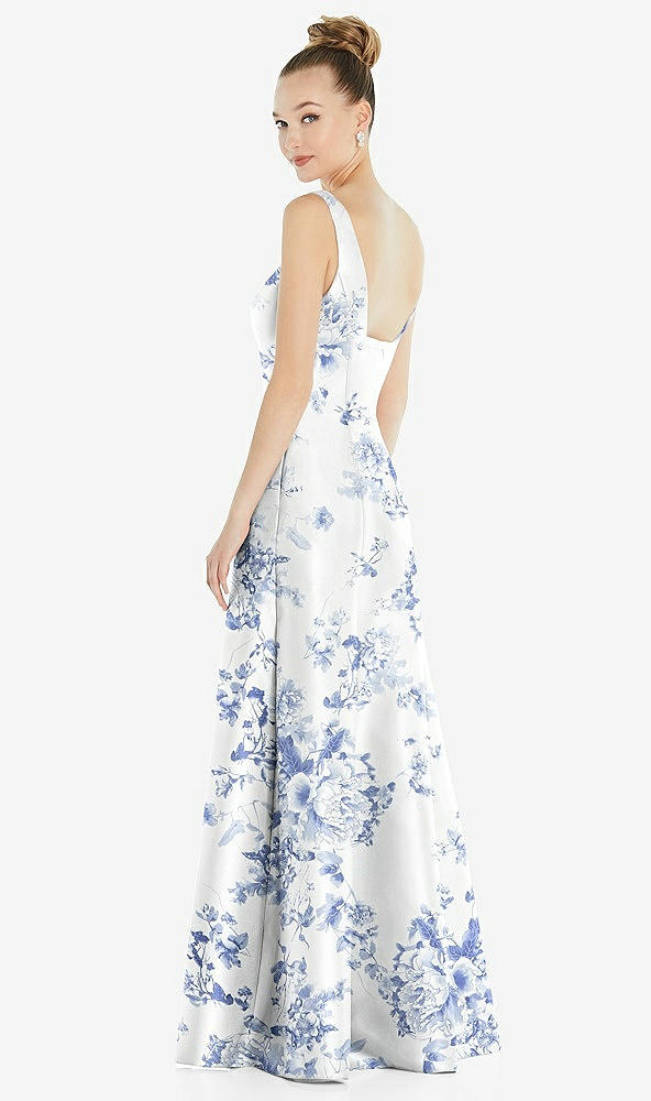 Back View - Cottage Rose Larkspur Sleeveless Square-Neck Princess Line Floral Gown with Pockets