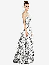 Side View Thumbnail - Botanica Bow Cuff Strapless Floral Satin Ball Gown with Pockets