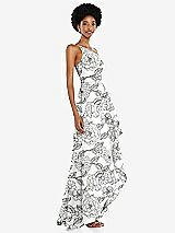 Side View Thumbnail - Botanica One-Shoulder Floral Satin Gown with Draped Front Slit