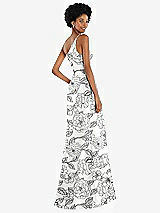 Rear View Thumbnail - Botanica One-Shoulder Floral Satin Gown with Draped Front Slit
