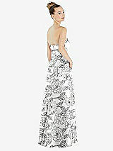 Rear View Thumbnail - Botanica Strapless Floral Satin Gown with Draped Front Slit and Pockets