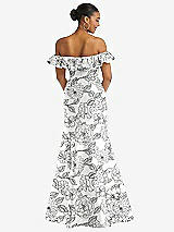 Rear View Thumbnail - Botanica Off-the-Shoulder Ruffle Neck Floral Satin Trumpet Gown