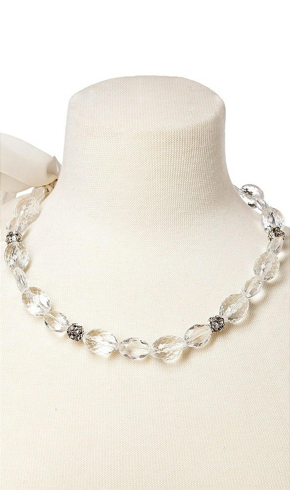 Front View - Ivory Faceted Resin Statement Necklace with Rhinestone Accents