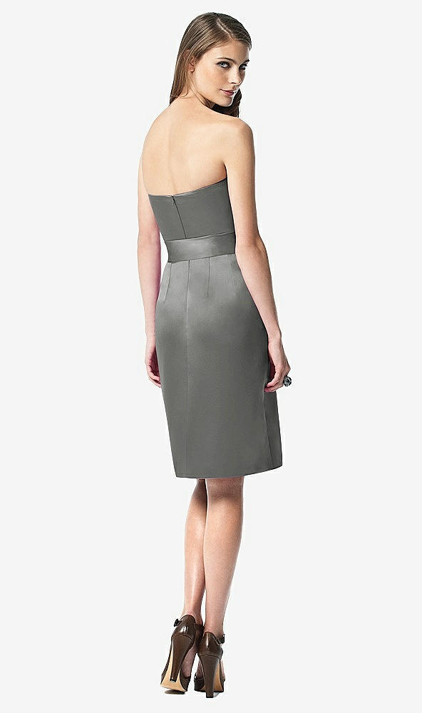 Back View - Charcoal Gray Strapless Bowed-Waist Satin Cocktail Dress