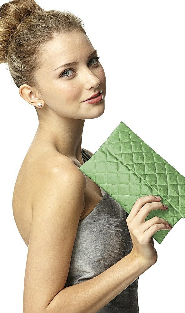 Back View - Apple Slice Quilted Envelope Clutch with Tassel Detail