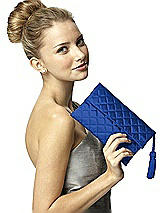 Rear View Thumbnail - Sapphire Quilted Envelope Clutch with Tassel Detail