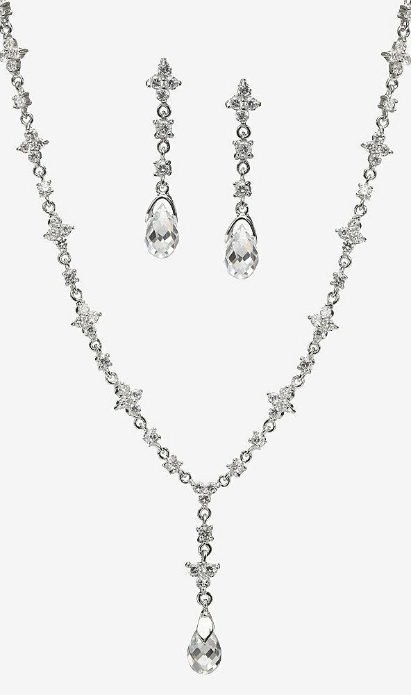 Front View - Cubic Zirconia Bridal Necklace and Drop Earring Set