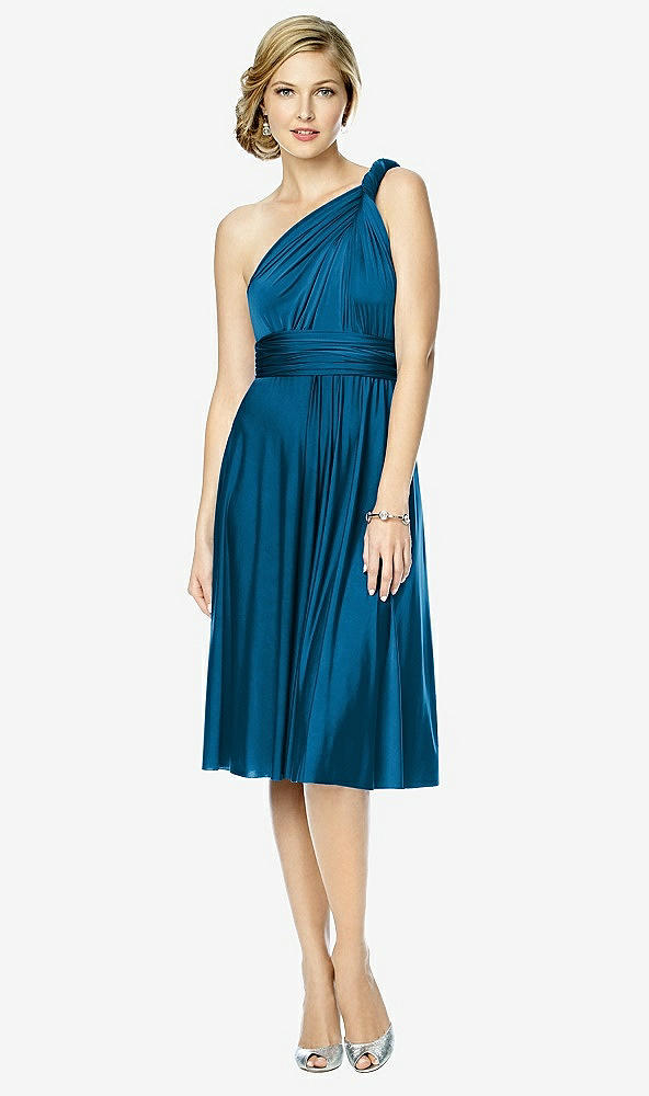 Front View - Ocean Blue Twist Wrap Convertible Cocktail Dress