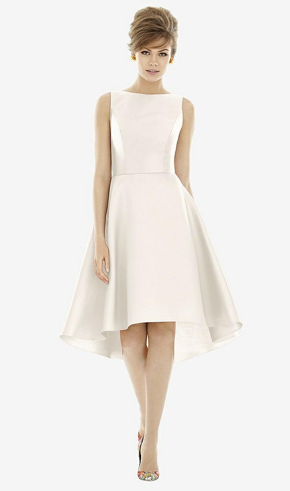 Front View - Ivory Bateau Neck Satin High Low Cocktail Dress