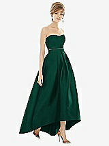 Front View Thumbnail - Hunter Green & Hunter Green Strapless Satin High Low Dress with Pockets