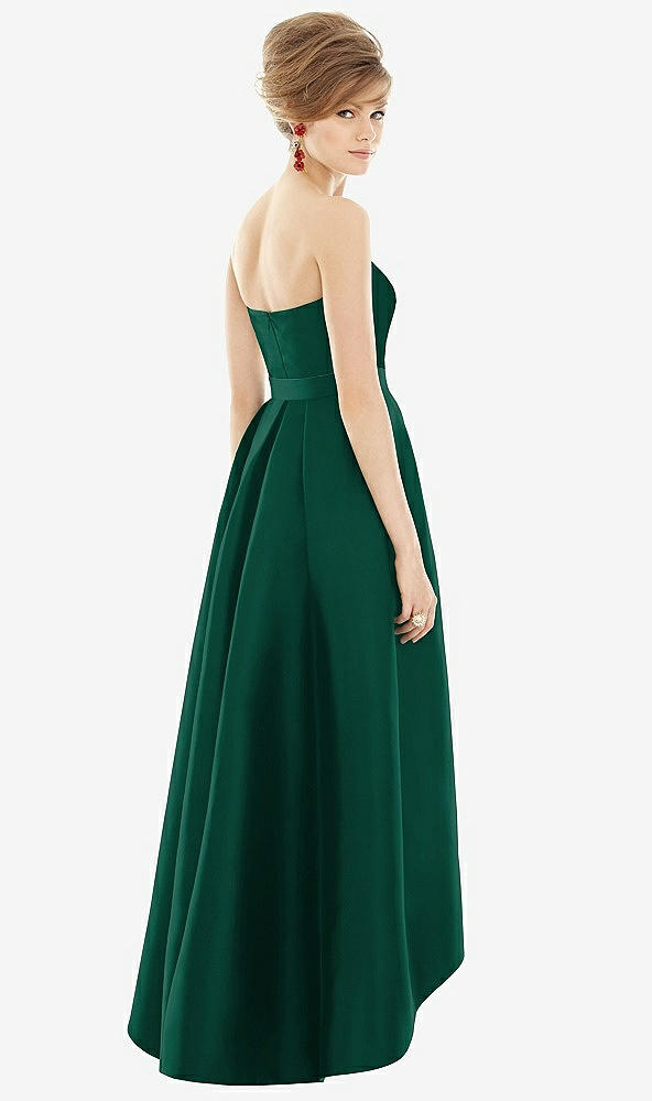 Back View - Hunter Green & Hunter Green Strapless Satin High Low Dress with Pockets
