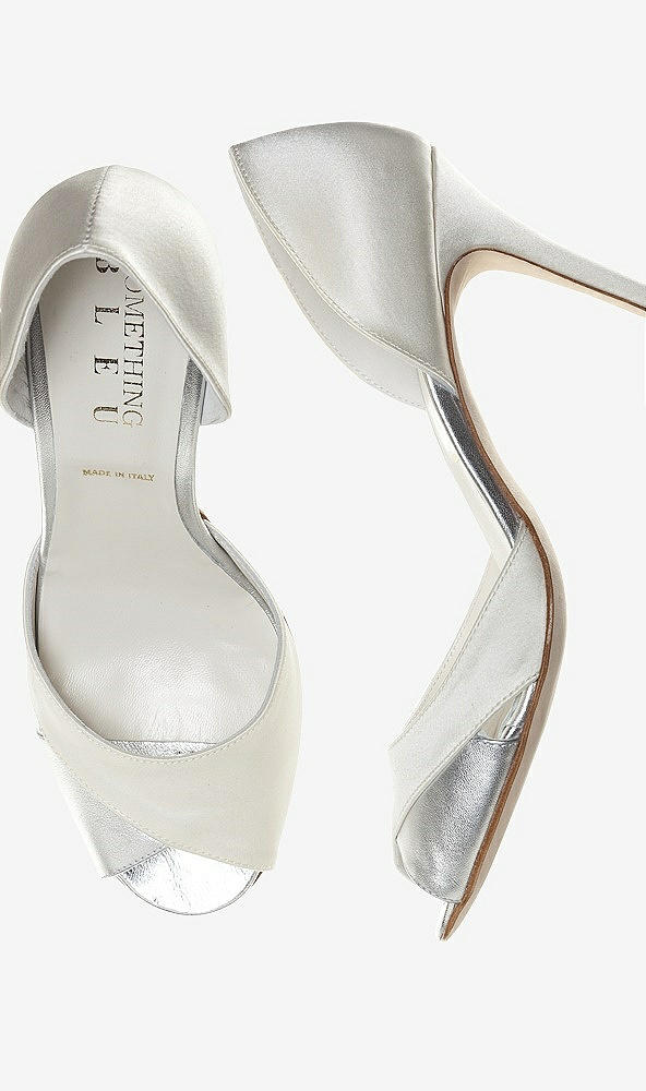 Front View - Ivory Curvey Satin and Silver Bridal Pump