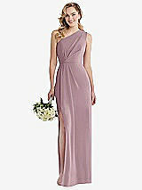 Front View Thumbnail - Dusty Rose One-Shoulder Draped Bodice Column Gown