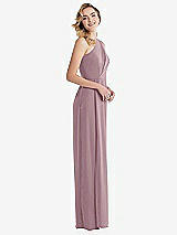 Side View Thumbnail - Dusty Rose One-Shoulder Draped Bodice Column Gown