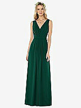 Front View Thumbnail - Hunter Green Sleeveless V-Pleat Sheer Crepe Dress