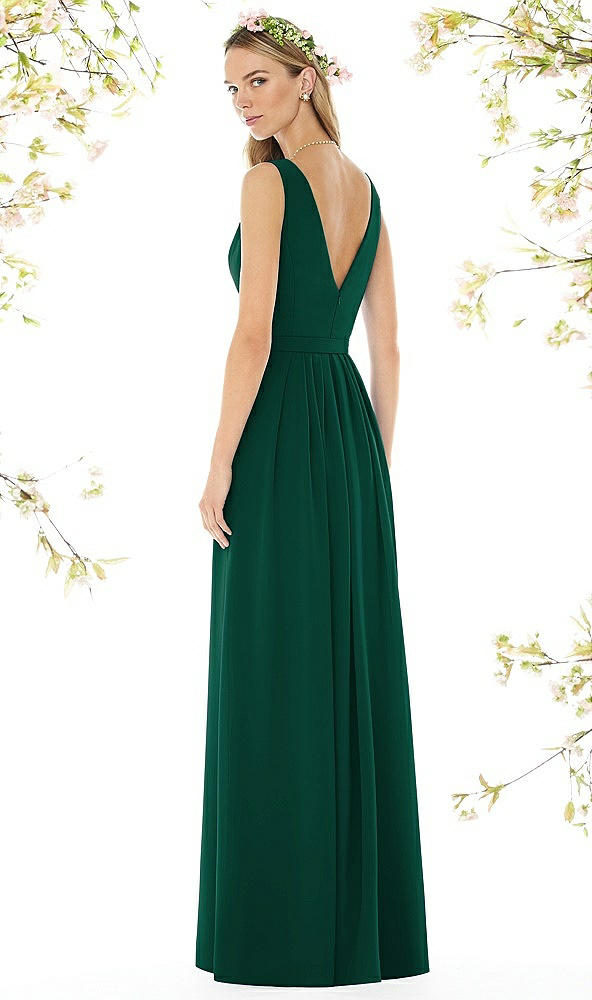 Back View - Hunter Green Sleeveless V-Pleat Sheer Crepe Dress