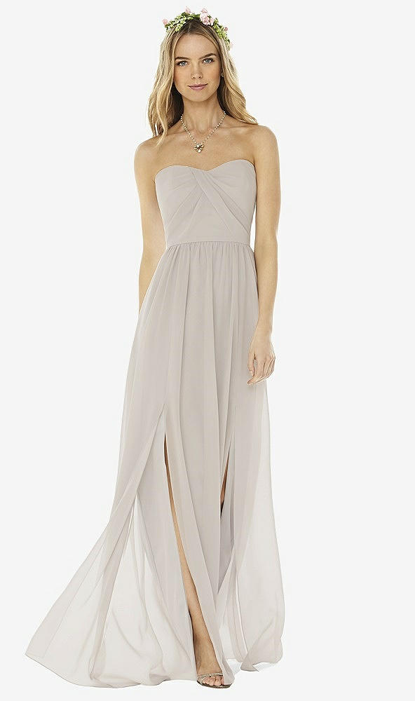 Front View - Oyster Strapless Draped Bodice Maxi Dress with Front Slits