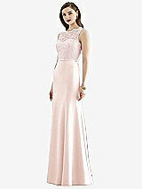 Front View Thumbnail - Blush & Blush Lace Bodice Open-Back Trumpet Gown with Bow Belt