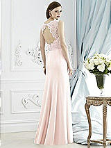 Rear View Thumbnail - Blush & Blush Lace Bodice Open-Back Trumpet Gown with Bow Belt