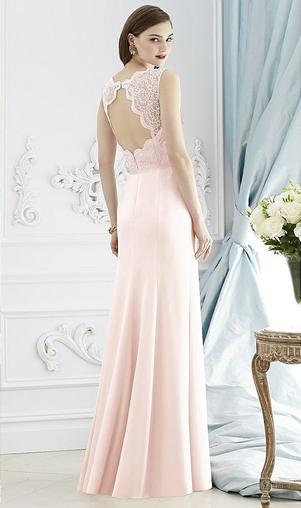 Back View - Blush & Blush Lace Bodice Open-Back Trumpet Gown with Bow Belt