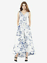 Front View Thumbnail - Cottage Rose Larkspur Sleeveless Floral Satin High Low Dress with Pockets