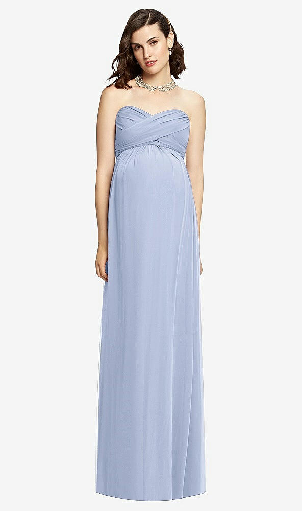 Front View - Sky Blue Draped Bodice Strapless Maternity Dress