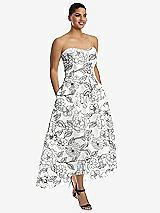 Alt View 1 Thumbnail - Botanica Strapless Floral Satin High Low Dress with Pockets