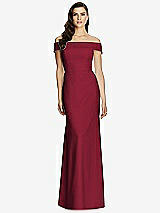 Rear View Thumbnail - Burgundy Off-the-Shoulder Straight Neck Dress with Criss Cross Back
