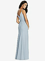 Rear View Thumbnail - Mist V-Back Draped Wrap Trumpet Gown with Sash 