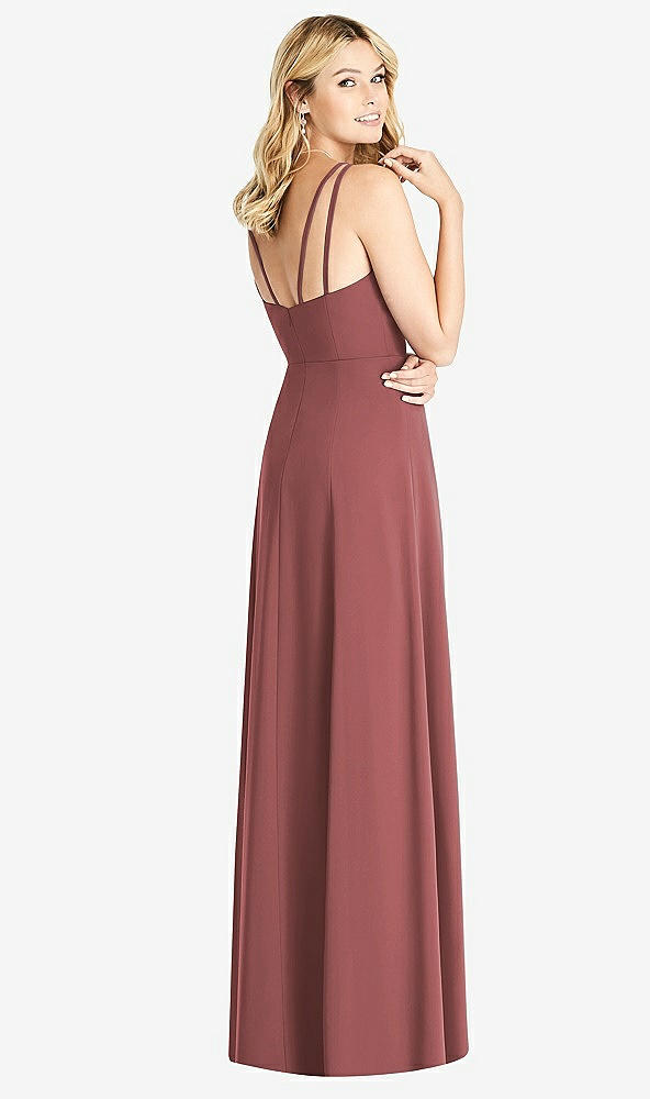 Back View - English Rose Dual Spaghetti Strap Crepe Dress with Front Slits