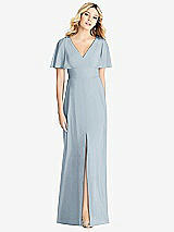 Front View Thumbnail - Mist Split Ruffle Sleeve V-neck Dress with Front Slit