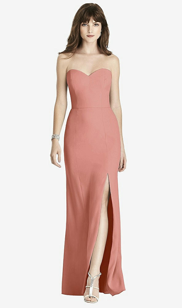 Front View - Desert Rose Strapless Crepe Trumpet Gown with Front Slit