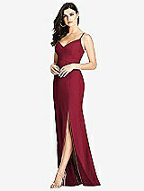 Front View Thumbnail - Burgundy Seamed Bodice Crepe Trumpet Gown with Front Slit