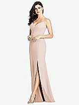 Front View Thumbnail - Cameo Seamed Bodice Crepe Trumpet Gown with Front Slit
