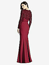 Rear View Thumbnail - Burgundy  Long Sleeve Illusion-Back Lace Trumpet Gown