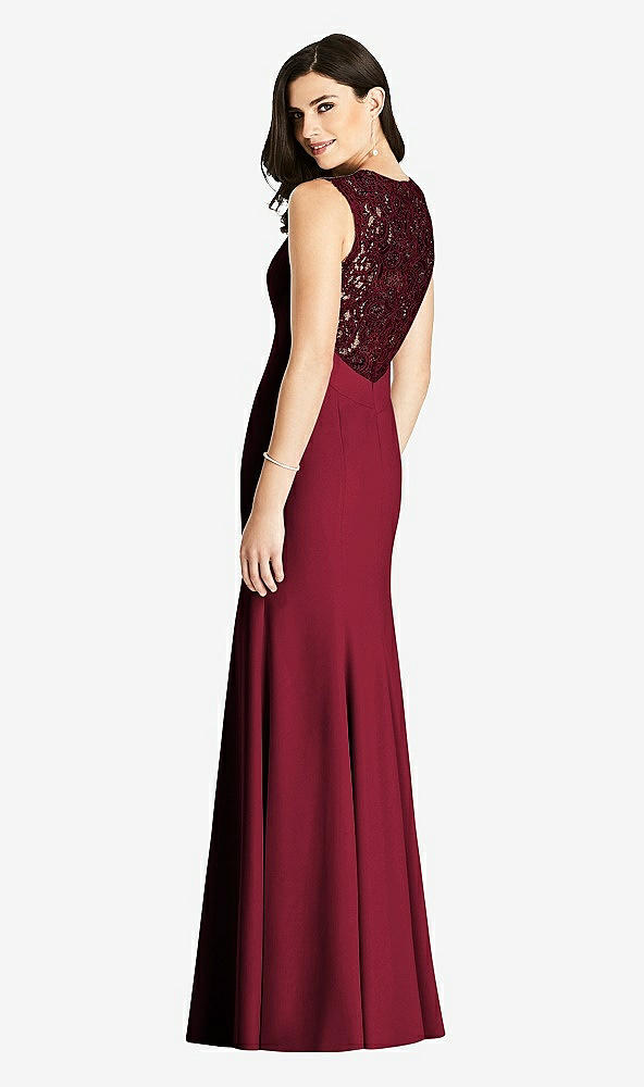 Back View - Burgundy Sleeveless Lace Back Trumpet Gown