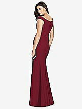 Rear View Thumbnail - Burgundy & Light Nude Off-the-Shoulder Deep Notch Trumpet Gown