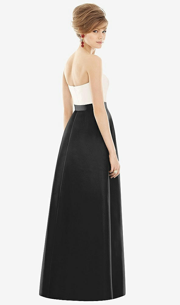 Back View - Black & Ivory Strapless Pleated Skirt Maxi Dress with Pockets