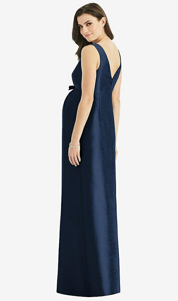 Back View - Midnight Navy Sleeveless Satin Twill Maternity Dress