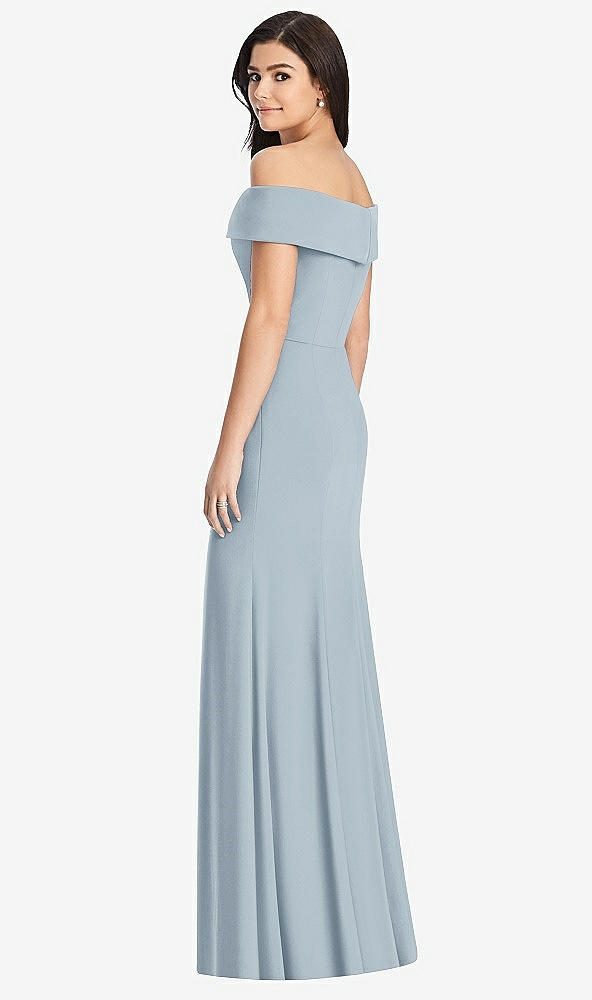 Back View - Mist Cuffed Off-the-Shoulder Trumpet Gown