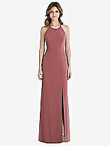 Front View Thumbnail - English Rose Criss Cross Open-Back Chiffon Trumpet Gown