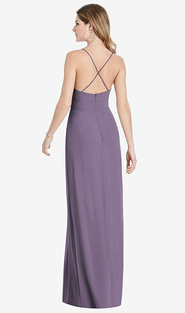 Back View - Lavender Pleated Skirt Crepe Maxi Dress with Pockets