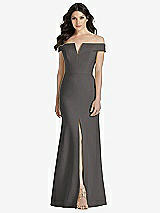 Front View Thumbnail - Caviar Gray Off-the-Shoulder Notch Trumpet Gown with Front Slit
