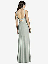Rear View Thumbnail - Willow Green High-Neck Backless Crepe Trumpet Gown