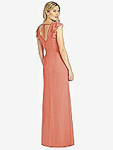 Rear View Thumbnail - Terracotta Copper Ruffled Sleeve Mermaid Dress with Front Slit